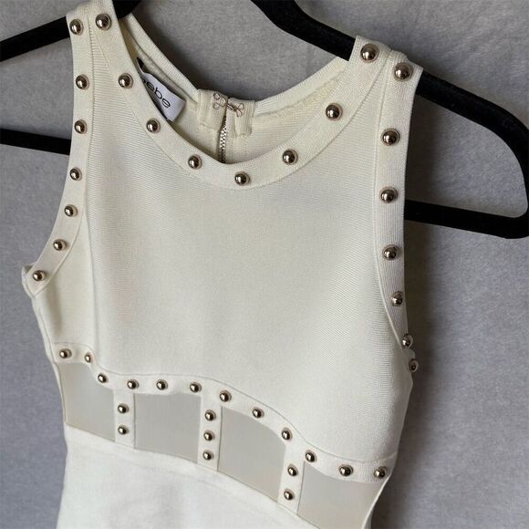 Bebe Gwen Studded Corset Dress XS Ivory Sleeveless Party Cocktail - Picture 6 of 9